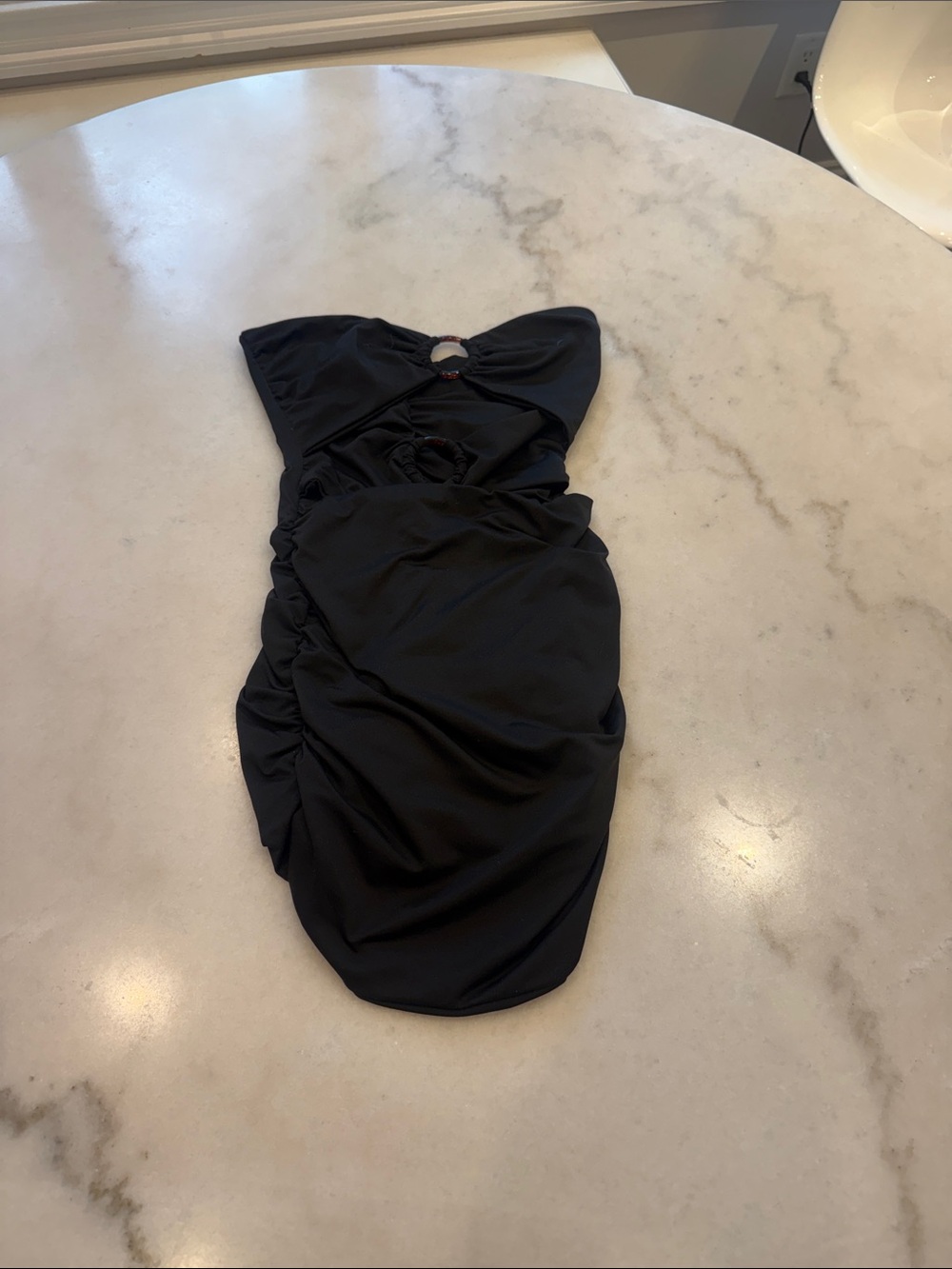 Elegant Black Ruched Cutout Mini strapless Dress